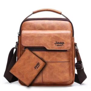 Bolsa Masculina de Couro Transversal Jeep Buluo -  1 Carteira GRÁTIS